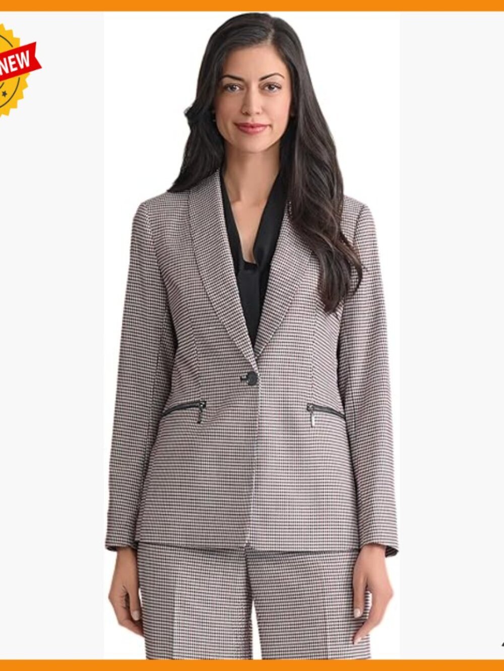 Houndstooth Shawl Collar Blazer with Zippered Pockets Workwear Essential